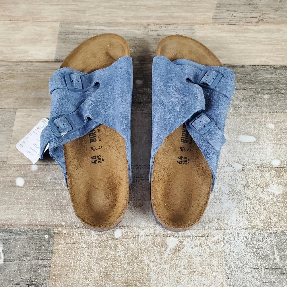 Birkenstock Zurich Mens‎ Slide Sandals 11 Elemental Blue Suede Adjustable Buckle